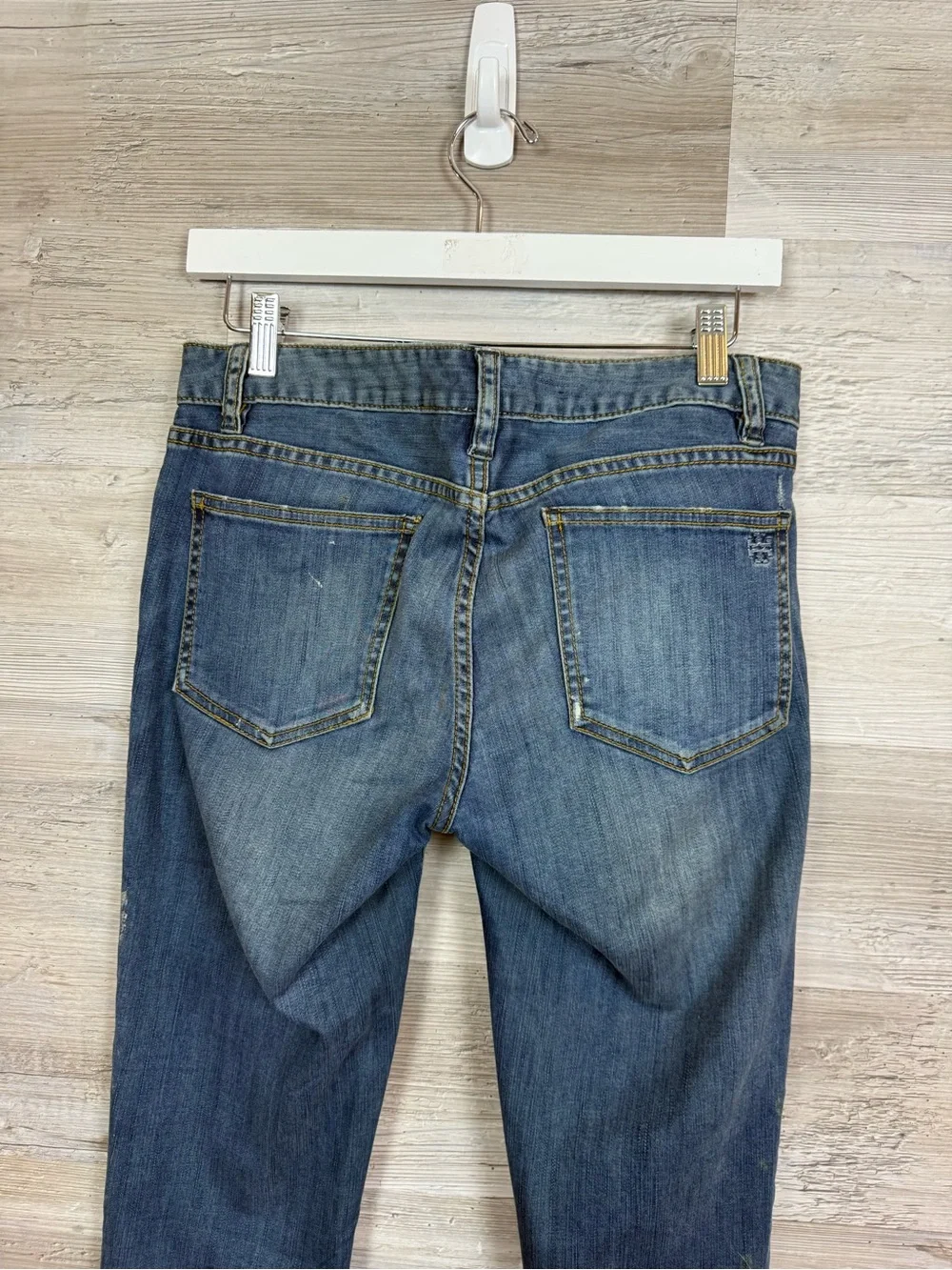 Tory Burch Legging Jeans Size 28 Medium Wash Studded Paint Splatter Denim